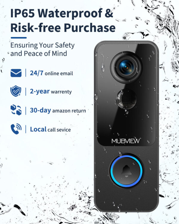 1080P WiFi Doorbell Camera with Chime - Smart Home Security, Alexa & Google Compatible, MUBVIEW J9 Plus (Black)
