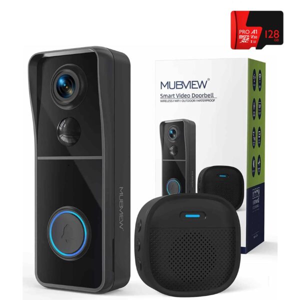 Wireless Doorbell Camera with Chime, 1080P HD, Voice Changer, No Subscription MUBVIEW J9