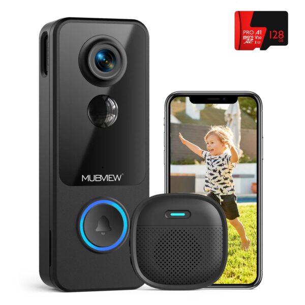 1080P WiFi Doorbell Camera with Chime - Smart Home Security, Alexa & Google Compatible, MUBVIEW J9 Plus (Black)