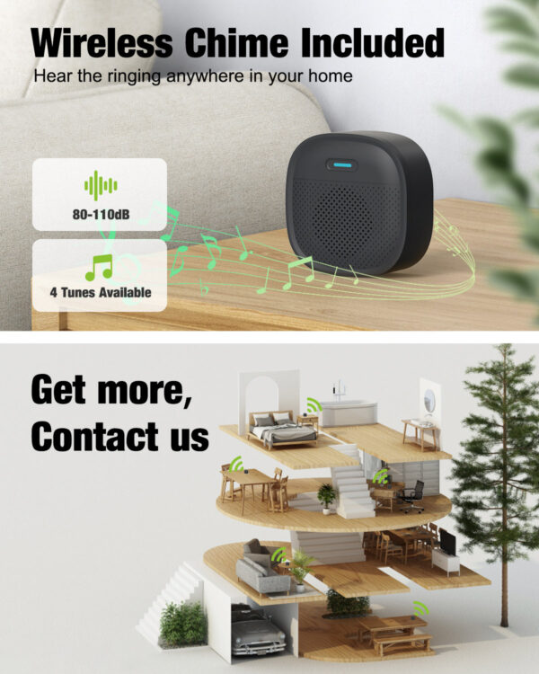 1080P WiFi Doorbell Camera with Chime - Smart Home Security, Alexa & Google Compatible, MUBVIEW J9 Plus (White)