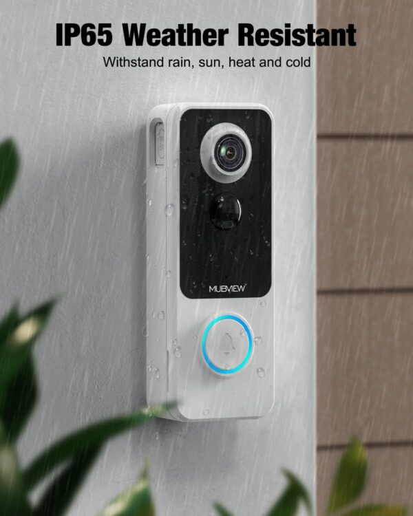 1080P WiFi Doorbell Camera with Chime - Smart Home Security, Alexa & Google Compatible, MUBVIEW J9 Plus (White)