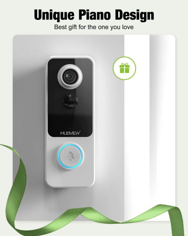 1080P WiFi Doorbell Camera with Chime - Smart Home Security, Alexa & Google Compatible, MUBVIEW J9 Plus (White)